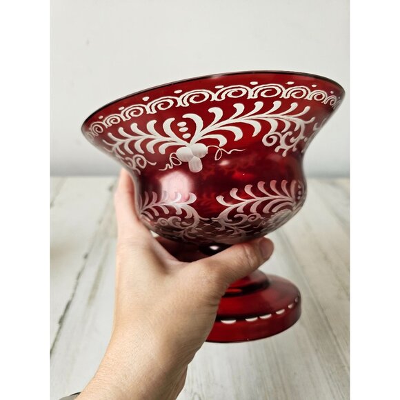 Egermann Ruby red Bohemian cut base pedestal vintage flower cranberry glass - Picture 8 of 8